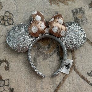 Disney Parks Silver and Rose Pink Polka Dot Minnie Ears